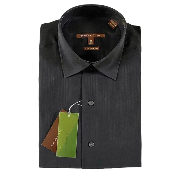 bcbg attitude dress shirt Bcbg Shirts | Bcbg Attitude Modern Fit 100% Cotton Mens Shirt Size M 15 12 32-33 Black Nwt | Color: Black | Size: M
